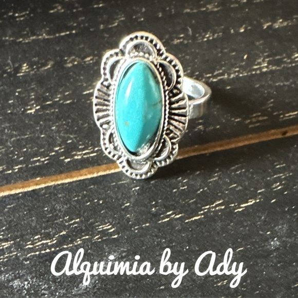 Blue turquoise western silver gem ring - Picture 1 of 3